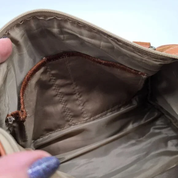 Vintage Brown Suede Satchel Embroidered Details & Multiple Zipper Pockets - Picture 12 of 13